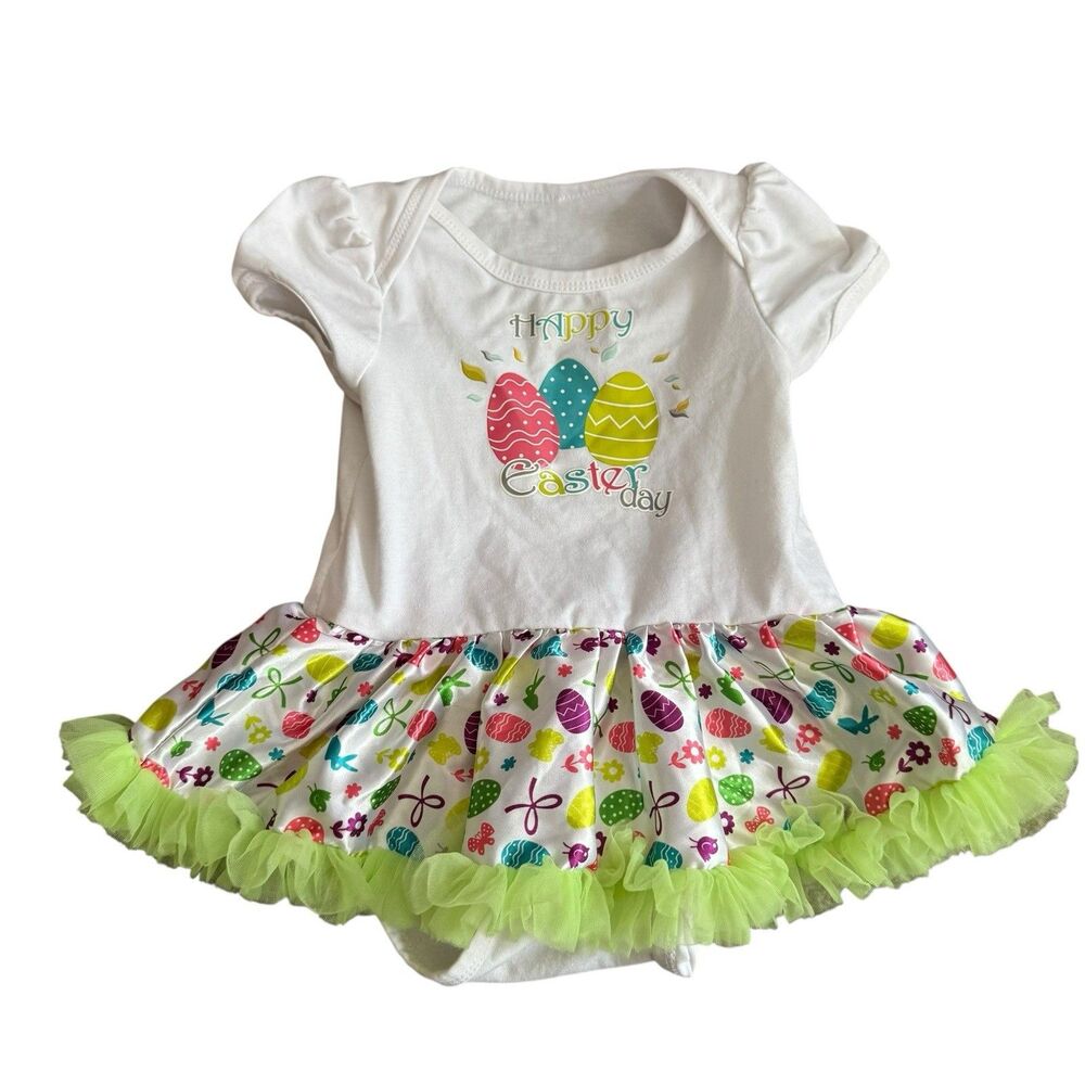 Baby Girls First Easter Green Outfit Newborn Bunny Egg Tutu Romper Dress 3-9 Mon